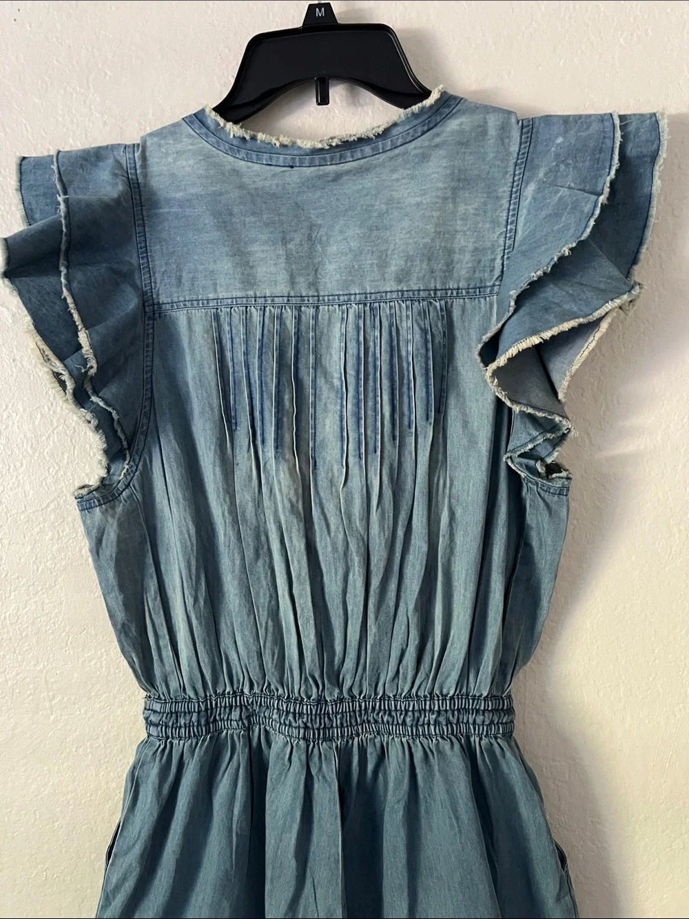 Free People Light Blue Washed Denim Ruffle Romper - Picture 9 of 16